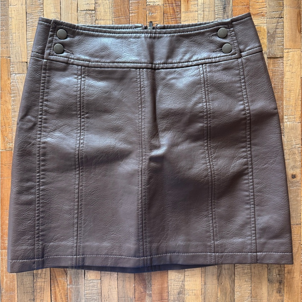 Free People Dark Brown Faux Leather Mini Skirt
